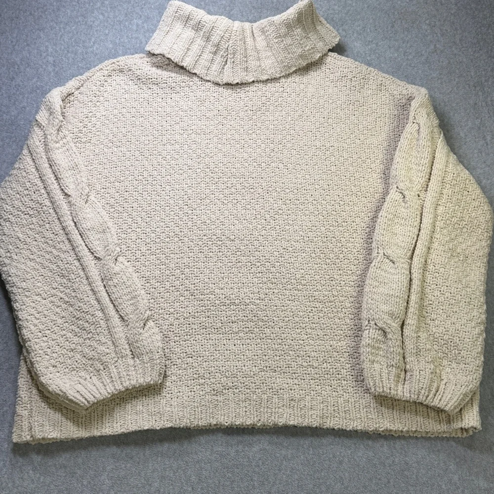 Seven7 Chunky Cable‎ Knit Turtleneck Sweater Cream L